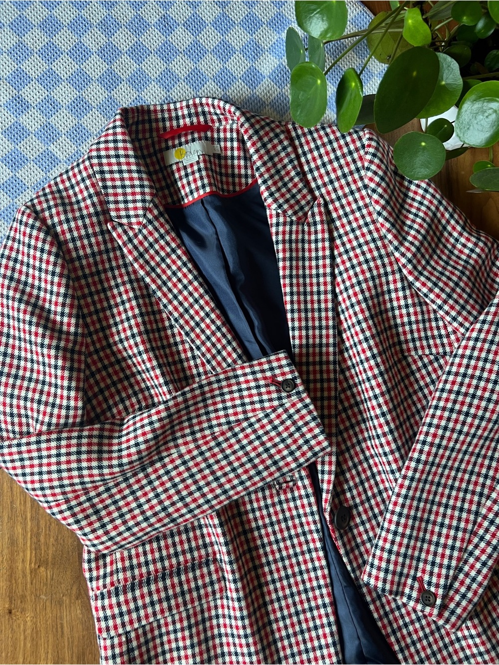 Boden Red and Navy Checkered Blazer
